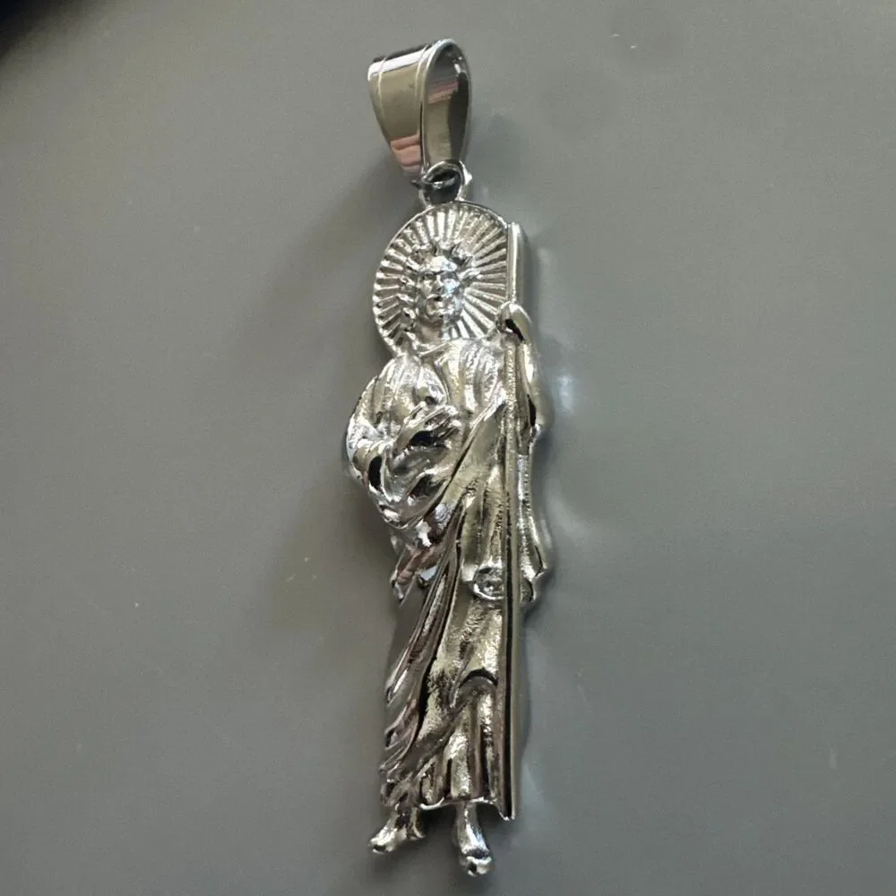 St. Jude Thaddeus Religious Pendant Silver Tone Stainless Steel 24” Chain Jesus